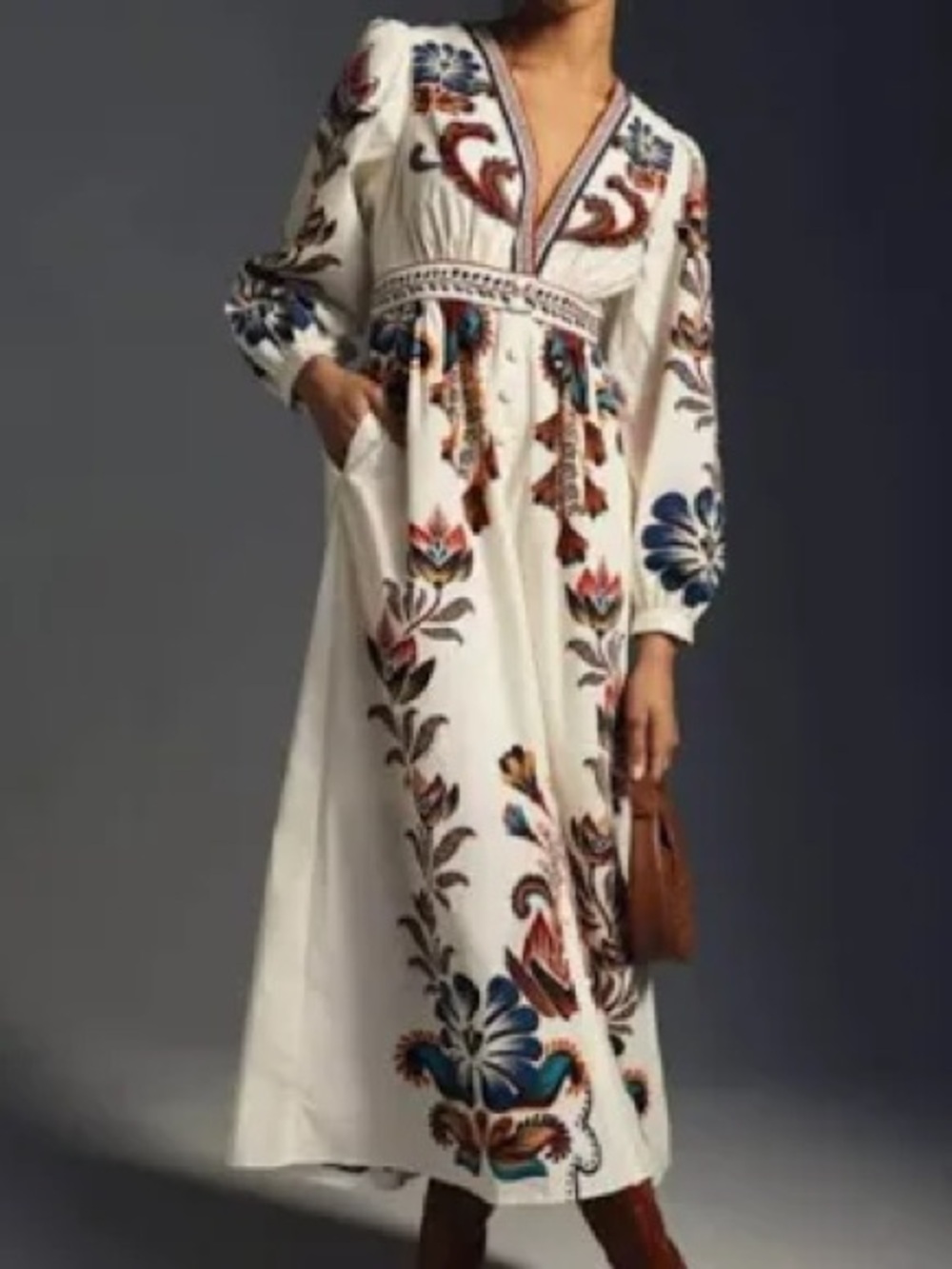 Anthropologie FARM X rio Ivory Maxi Dress with Multicolor Floral design XS